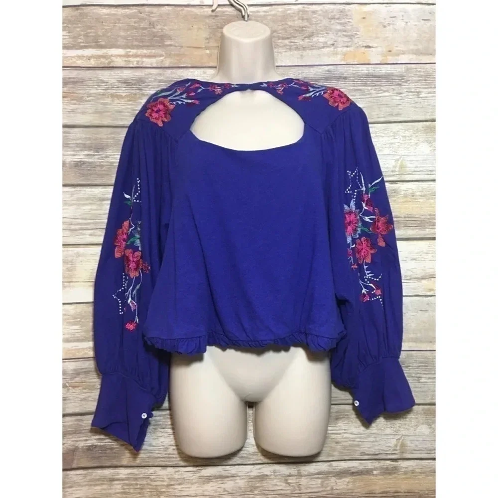 Free People Lita Embroidered Cut Out Top S